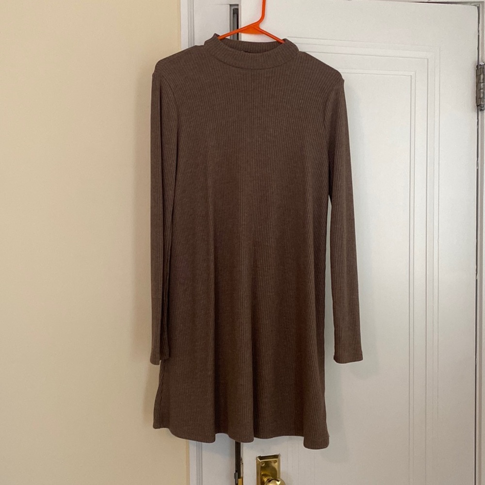 Light brown ribbed turtleneck dress